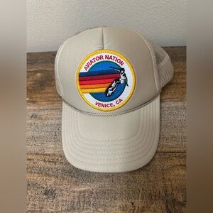 Aviator Nation Tan Trucker Hat with Logo Patch